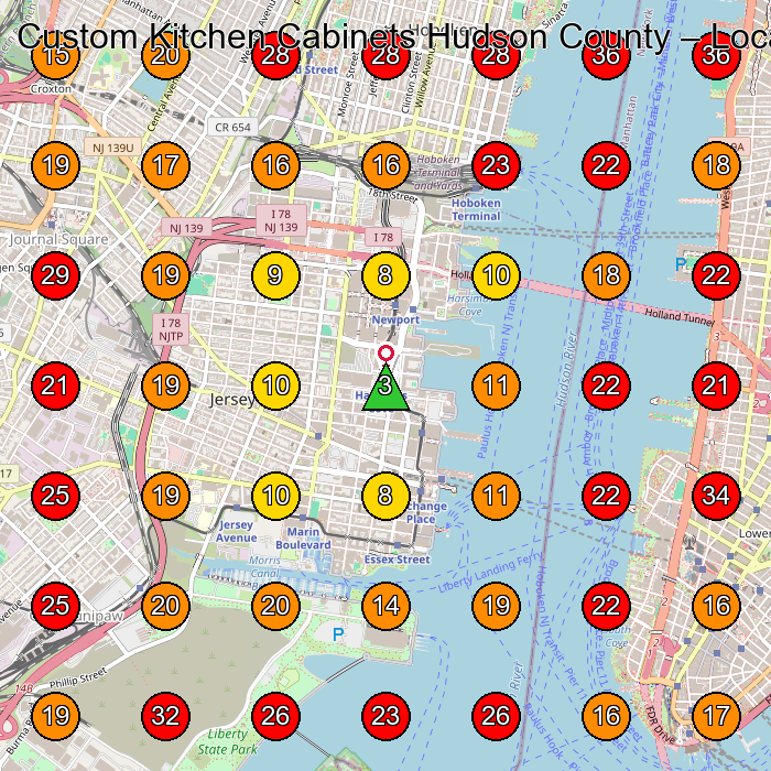 Custom Kitchen Cabinets Hudson County GeoGrid visibility map for Furniture Maker in Jersey City